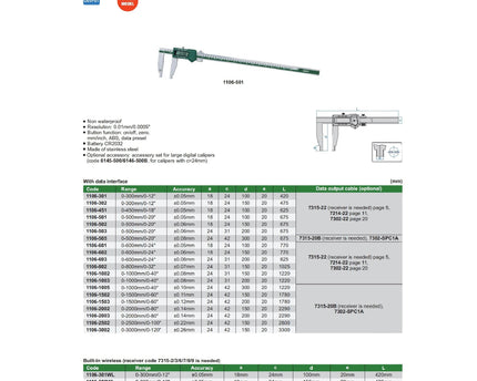 INSIZE MEASURING EQUIPMENT Insize Long Jaw Digital Caliper 0–800 mm / 0–32" Range (Jaw L 150 mm) Series 1106-802