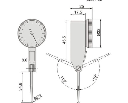 INSIZE Measuring Equipment Insize Long Styli Dial Test Indicator 0.5mm Range Series 2896-05