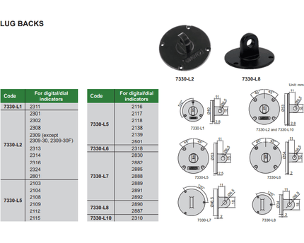 INSIZE Measuring Equipment Insize Lug Back for Dial Guages 40mm Range Series 7330-L1