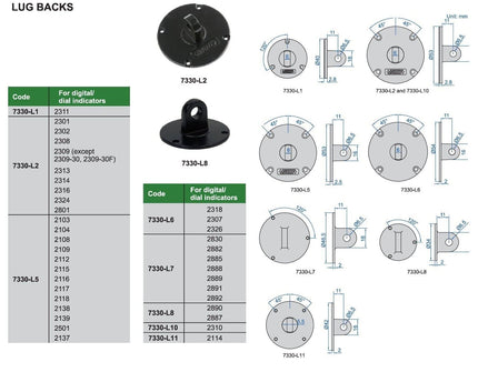 INSIZE Measuring Equipment Insize Lug Back for Dial Guages 54mm Range Series 7330-L6