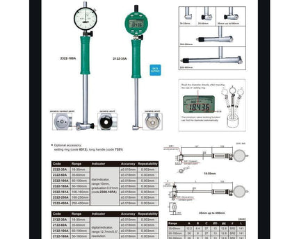 INSIZE Measuring Equipment Insize Mechanical Bore Gauge 100-160 mm Range Series 2322-161A