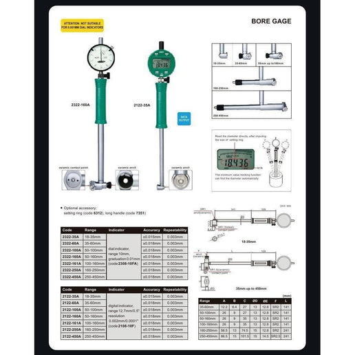 INSIZE Measuring Equipment Insize Mechanical Bore Gauge 160-250 mm Range Series 2322-250A