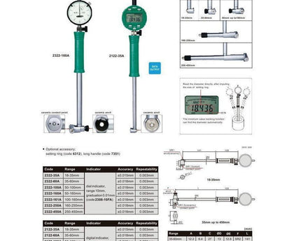 INSIZE Measuring Equipment Insize Mechanical Bore Gauge 18-35 mm Range Series 2322-35A