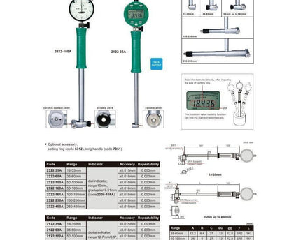 INSIZE Measuring Equipment Insize Mechanical Bore Gauge 50-100 mm Range Series 2322-100A