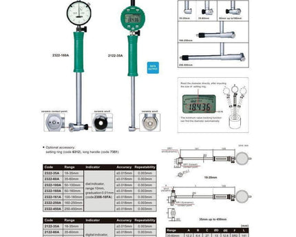 INSIZE Measuring Equipment Insize Mechanical Bore Gauge 50-160 mm Range Series 2322-160A
