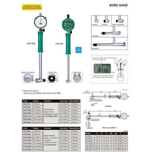 INSIZE Measuring Equipment Insize Mechanical Bore Gauge 50-160 mm Range Series 2322-160A