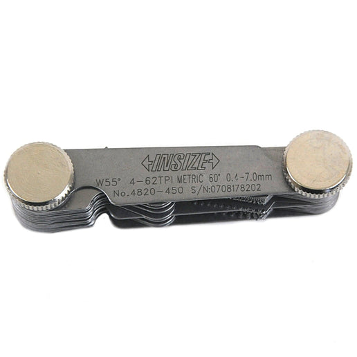 INSIZE Measuring Equipment Insize Metric 60° & Whitworth 55° Screw Pitch Gauge 0.4-7mm/4-62TPI Range Series 4820-450