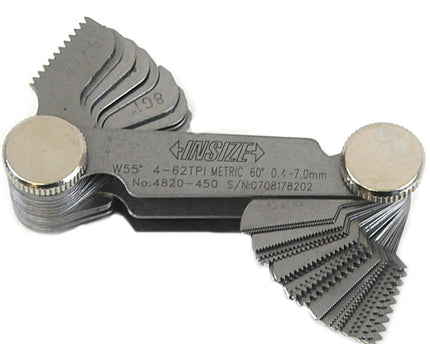 INSIZE Measuring Equipment Insize Metric 60° & Whitworth 55° Screw Pitch Gauge 0.4-7mm/4-62TPI Range Series 4820-450
