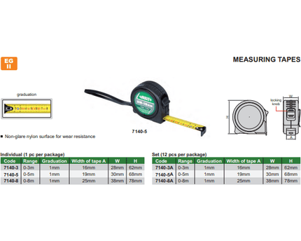 INSIZE Measuring Equipment Insize Metric 8M Tape Measure with Auto Retract Series 7140-8
