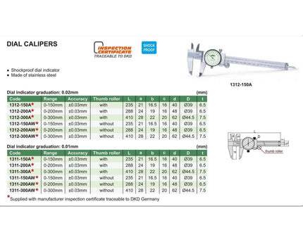 INSIZE Measuring Equipment INSIZE Metric Dial Caliper  0-150mm Range Series 1311-150A