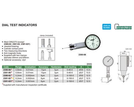 INSIZE Measuring Equipment Insize Metric Dial Indicator 0.2mm Range Series 2381-02