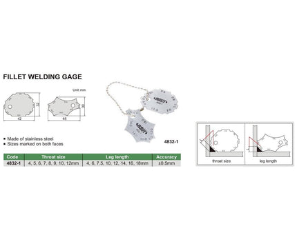 INSIZE Measuring Equipment Insize Metric Fillet Weld Gauge Series 4832-1
