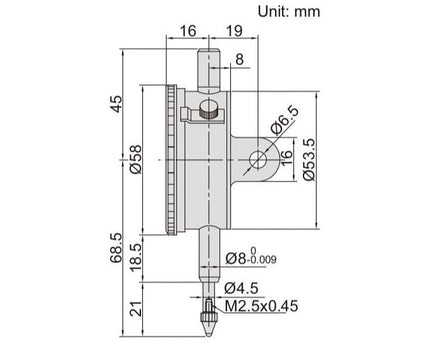 INSIZE Measuring Equipment Insize Metric Lug Back Dial Indicator 5mm Range Series 2308-5A