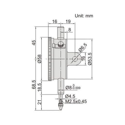 INSIZE Measuring Equipment Insize Metric Lug Back Dial Indicator 5mm Range Series 2308-5A