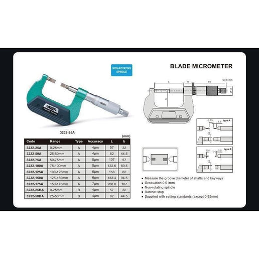 INSIZE Measuring Equipment Insize Metric Outside Blade Micrometer 50-75mm Range Series 3232-75A