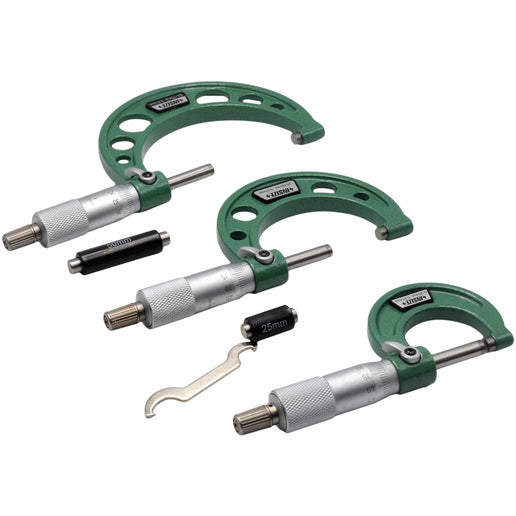 INSIZE Measuring Equipment Insize Metric Outside Micrometer 3 Piece Set 0-75mm Range Series 3203-753A