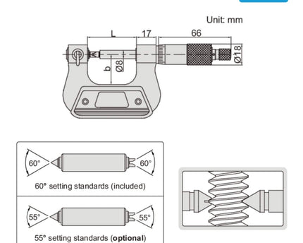 INSIZE MEASURING EQUIPMENT Insize Metric Screw Thread Micrometer Set – 0-25mm Range, 6 Tip Pairs, 60° Threads