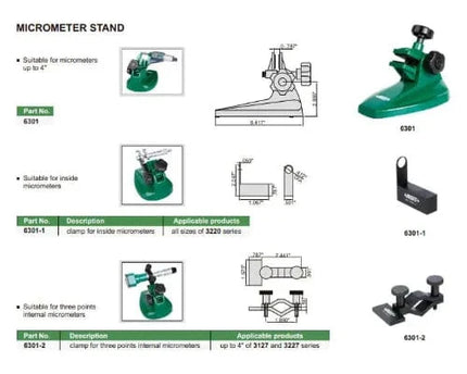 INSIZE MEASURING EQUIPMENT Insize Micrometer Stand Up to 4"/100mm Series 6301
