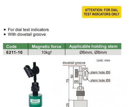 INSIZE Measuring Equipment Insize Mini Magnetic Stand 10kgf Range Series 6211-10