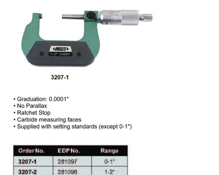 INSIZE Measuring Equipment Insize Outside Micrometer 2-3" Range Series 3207-3