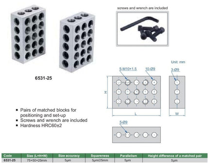 INSIZE Measuring Equipment Insize Parallel Set 75x50x25mm Range Series 6531-25
