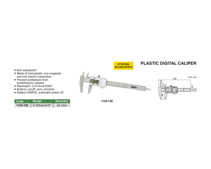 INSIZE Measuring Equipment Insize Plastic Digital Caliper 0-150mm/0-6" Range Series 1139-150