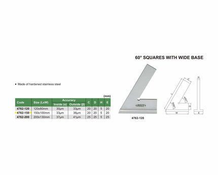 INSIZE Measuring Equipment Insize Range 60° Square 150x100mm Series 4762-150