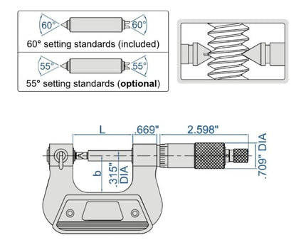 INSIZE Measuring Equipment Insize Screw Thread Micrometer 0-1" Range Series 3281-1