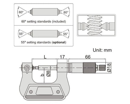 INSIZE Measuring Equipment Insize Screw Thread Micrometer 0-25mm Range Series 3281-25A