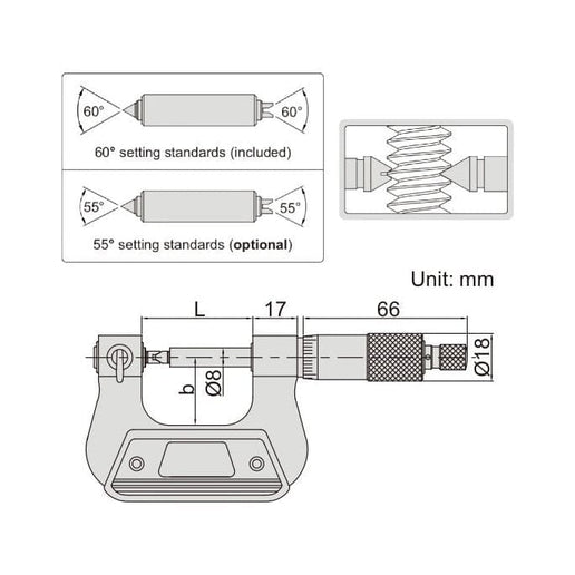 INSIZE Measuring Equipment Insize Screw Thread Micrometer 0-25mm Range Series 3281-25A