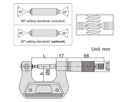 INSIZE Measuring Equipment Insize Screw Thread Micrometer 100-125mm Range Series 3281-125A