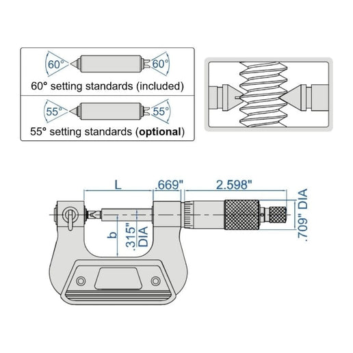 INSIZE Measuring Equipment Insize Screw Thread Micrometer 3-4" Range Series 3281-4