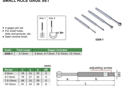 INSIZE Measuring Equipment Insize Small Hole Gauge Set 4208-1