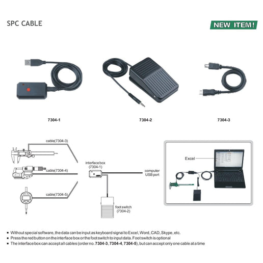INSIZE Measuring Equipment Insize SPC Cable for Electronic Calipers & Depth Gages (20″) Series 7304-3