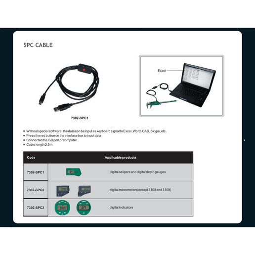 INSIZE MEASURING EQUIPMENT Insize SPC Data Output Cable 2.5m for Micrometers Series 7302-SPC2
