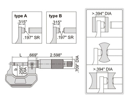 INSIZE Measuring Equipment Insize Spherical Anvil Tube Micrometer 2-3" Type B Series 3260-3S