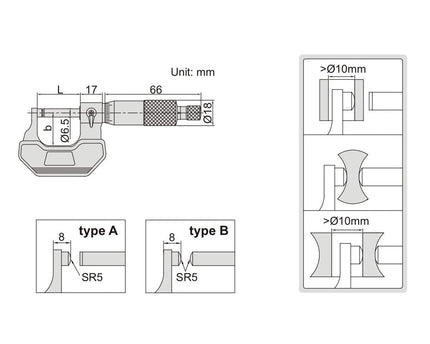 INSIZE Measuring Equipment Insize Spherical Anvil Tube Micrometer 75-100mm Type B Series 3260-100SA