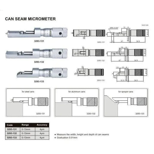 INSIZE MEASURING EQUIPMENT Insize Spray Can Seam Micrometer 0-0.6" Range Series 3293-063