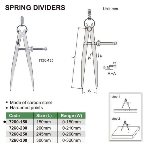 INSIZE Measuring Equipment Insize Spring Divider 150mm Range Series 7260-150