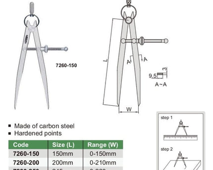 INSIZE Measuring Equipment Insize Spring Divider 300mm Range Series 7260-300
