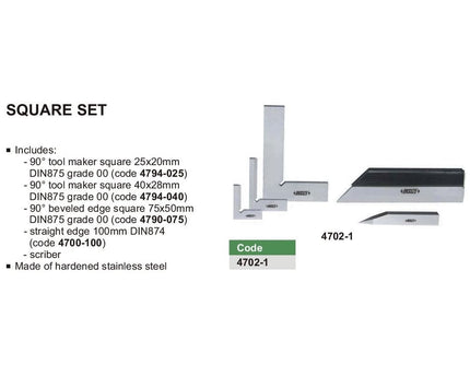 INSIZE Measuring Equipment Insize Square Set Range Series 4702-1