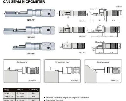 INSIZE MEASURING EQUIPMENT Insize Steel Can Seam Micrometer 0-13mm Range Series 3293-131