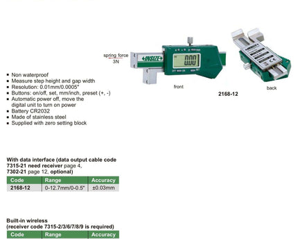 INSIZE Measuring Equipment Insize Step & Gap Gauge 0-12.7mm/0-0.0.5" Range Series 2168-12
