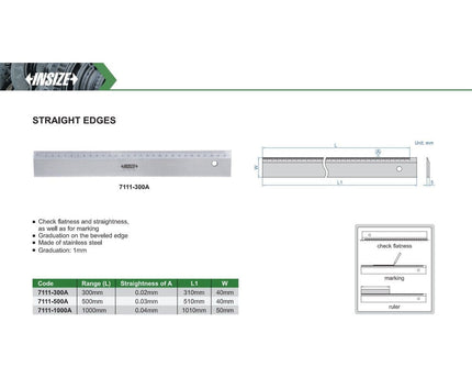 INSIZE MEASURING EQUIPMENT Insize Straight Edge 1000 mm Series 7111-1000A