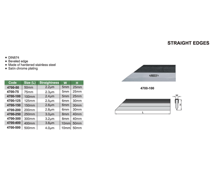 INSIZE Measuring Equipment Insize Straight Edge 500 mm Beveled Edge Series 4700-500