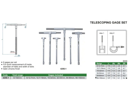 INSIZE Measuring Equipment Insize Telescopic Gauge 90-150mm Range Series 4206-F