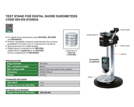 INSIZE MEASURING EQUIPMENT Insize Test Stand for Digital Shore Durometers Code ISH-DS-STANDA
