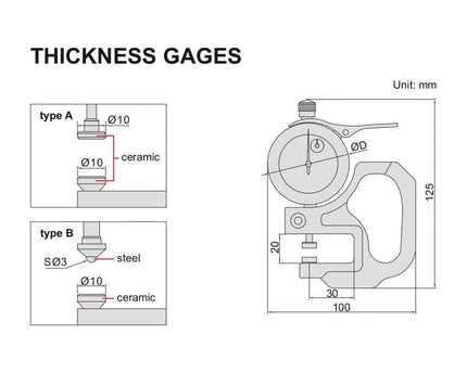 INSIZE Measuring Equipment Insize Thickness Gauge 0-10mm x 0.01mm Range Series 2364-10B