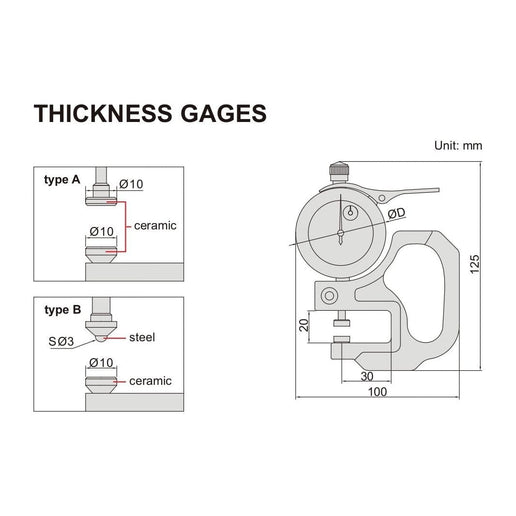 INSIZE Measuring Equipment Insize Thickness Gauge 0-10mm x 0.01mm Range Series 2364-10B