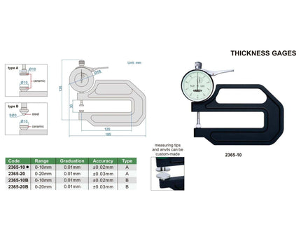 INSIZE Measuring Equipment Insize Thickness Gauge 0-10mm x 0.01mm Range Series 2365-10